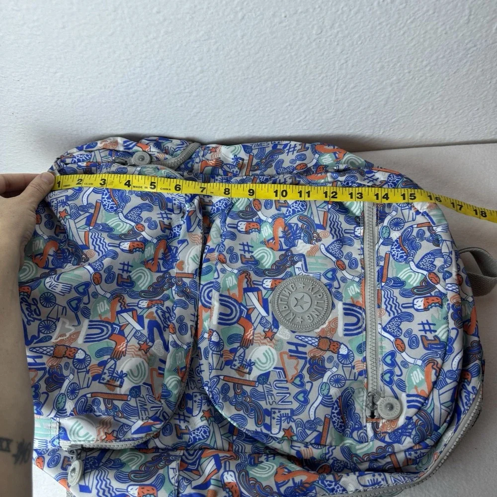 Kipling Dawson Laptop Backpack Fun In The sun Blue Pockets Travel All Over Print